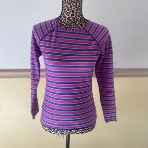 Vineyard Vines Womens Striped Long Sleeve Rash Guard Top XS Pink Blue Whale Logo